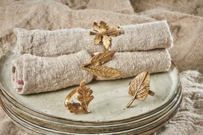 set of 4 bronze leaf napkin rings