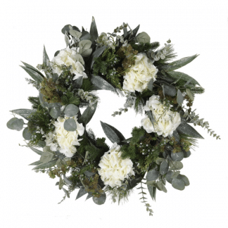 GRN/WHITE HYDRANGEA WREATH