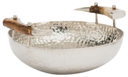 Nickel Dish With Horn Handles