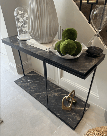 Black effect marble console table