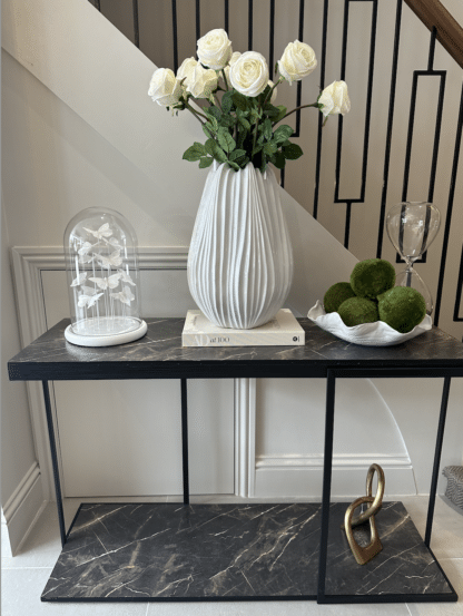 Black effect marble console table