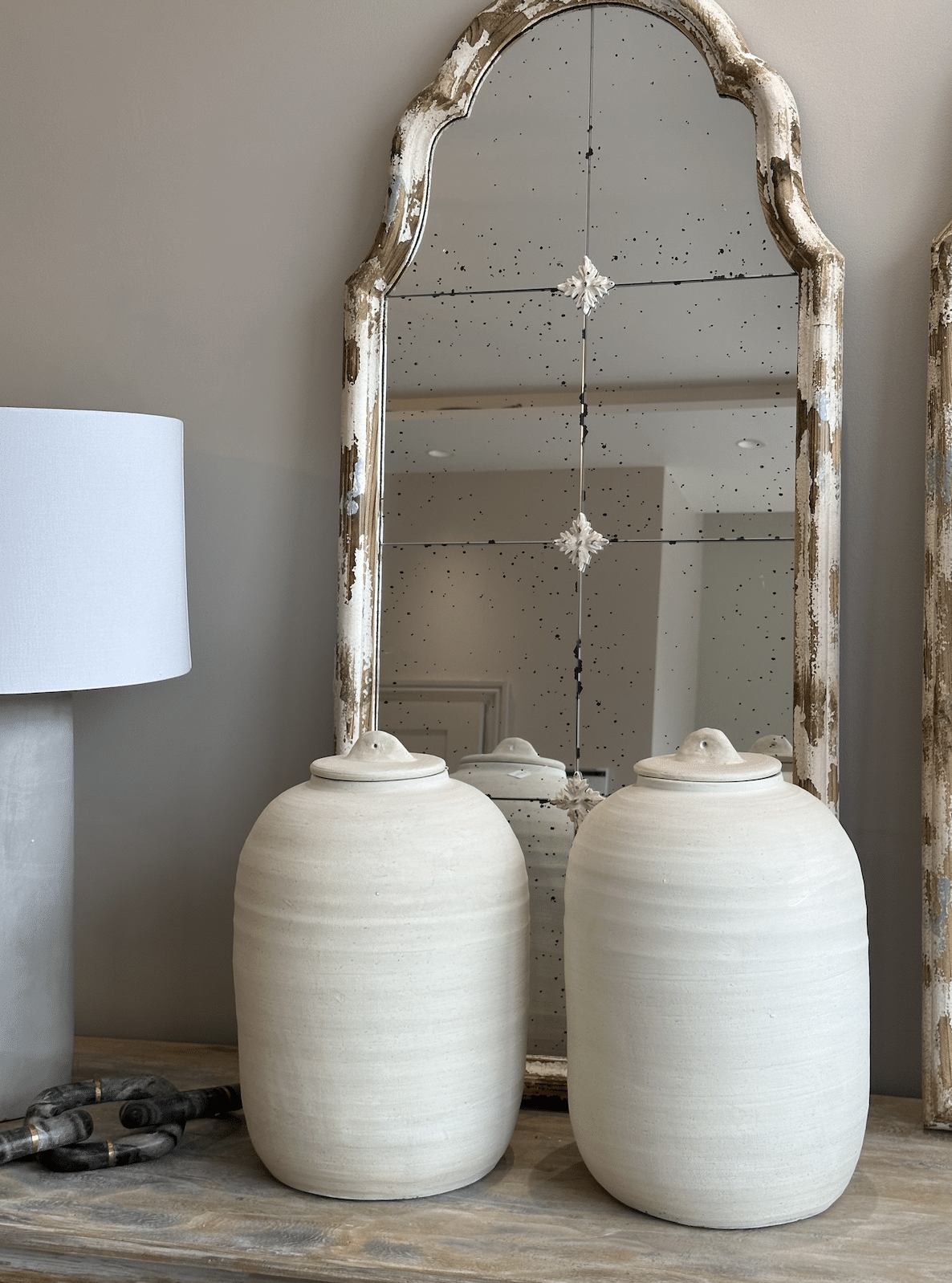 Tall Cream Distressed Antique Mirror