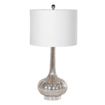 Mercury Glass Table Lamp With a round white linen shade
