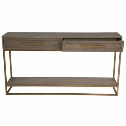 Fumed Grey oak console table with two drawers