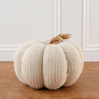 Round Cream Cotton and Rope Pumpkin Ornament