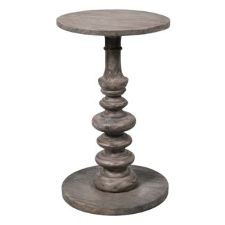 Washed Grey, Turned Wood Round Wine Side Table