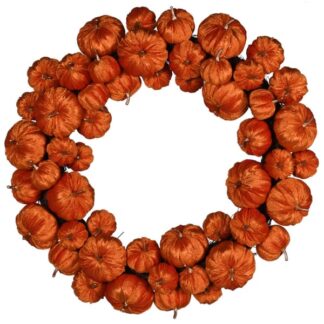 Large round vibrant orange pumpkin wreath
