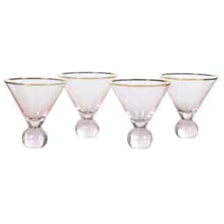 Set of 4 Gold Rim Rose Tint Bobble-bottom Martini Glasses