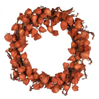 Burnt Orange Rustic Chinese Lantern Wreath