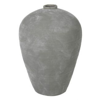 Tall Grey distressed cement-effect ceramic oval vase