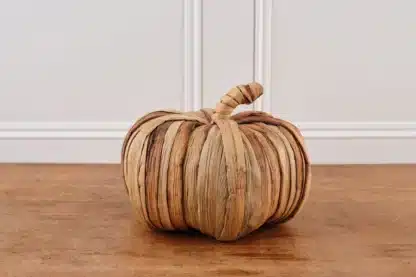 organic round natural rustic straw pumpkin decoration with straw stalk