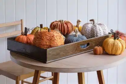 Handmade Burnt Orange Straw Pumpkin with Decorative Stalk