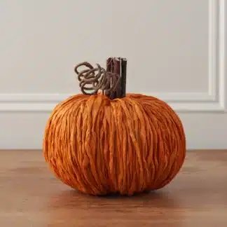 Handmade Burnt Orange Straw Pumpkin with Decorative Stalk