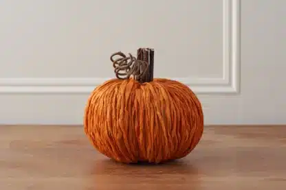 Handmade Burnt Orange Straw Pumpkin with Decorative Stalk