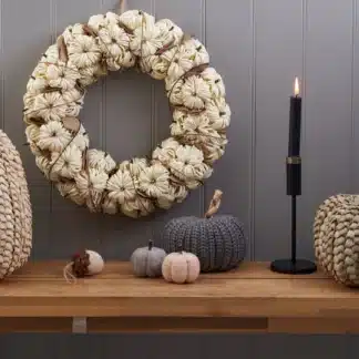 Ivory round pumpkin wreath with straw detail