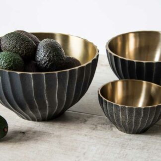 Decorative bronze ribbed round bowl
