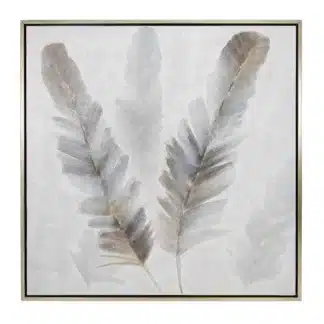 Large Square Grey Feather wall art in a champagne frame