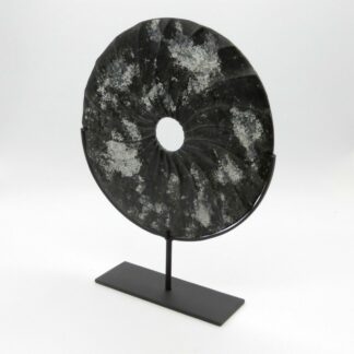 Round Black Marble disc on a black iron stand 40cm