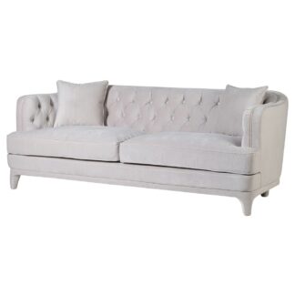 Ivory Velvet Buttoned 3 Seater Sofa