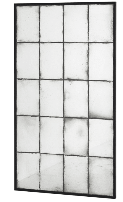Distressed Antique Panel Wall Mirror in a black frame