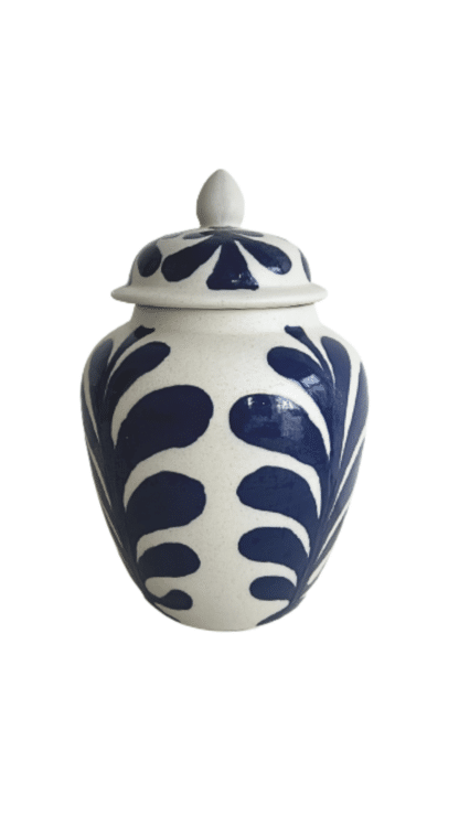 blue leaf lidded jar