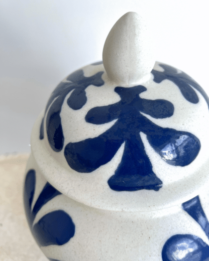 Blue leaf design lidded jar