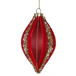 Red and Gold Beaded Finial Bauble
