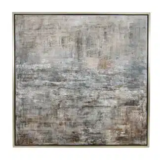 grey neutral large abstract wall art with a elegant champagne frame