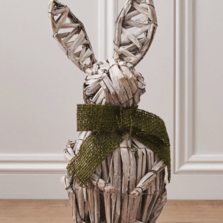 White Wooden Easter Bunny with Green Hessian Bow
