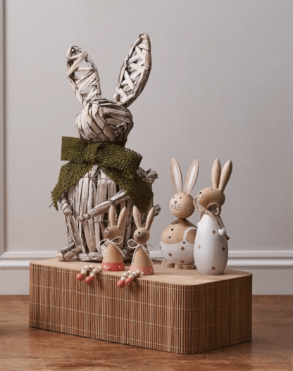 White Wooden Easter Bunny with Green Hessian Bow