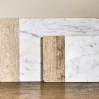 Rectangular White Marble Serving Board with natural mango wood strip