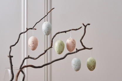 6 hanging pastel easter eggs with gold speckles