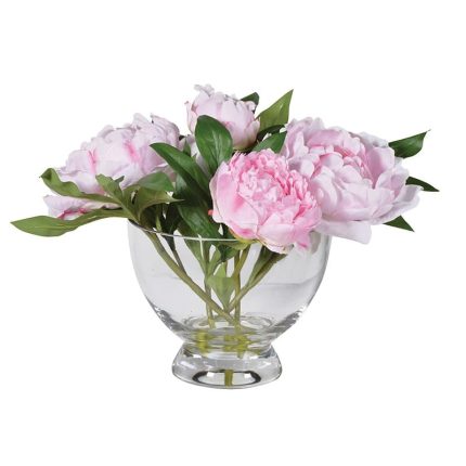 Pale Pink Peonies Arranged in Glass Footed Bowl