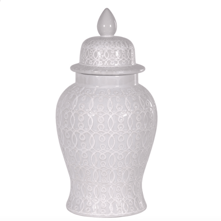 Large White & Taupe Patterned Ginger Jar