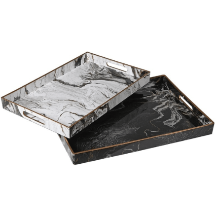 Decorative Black & White Marbling Trays - Set of Two