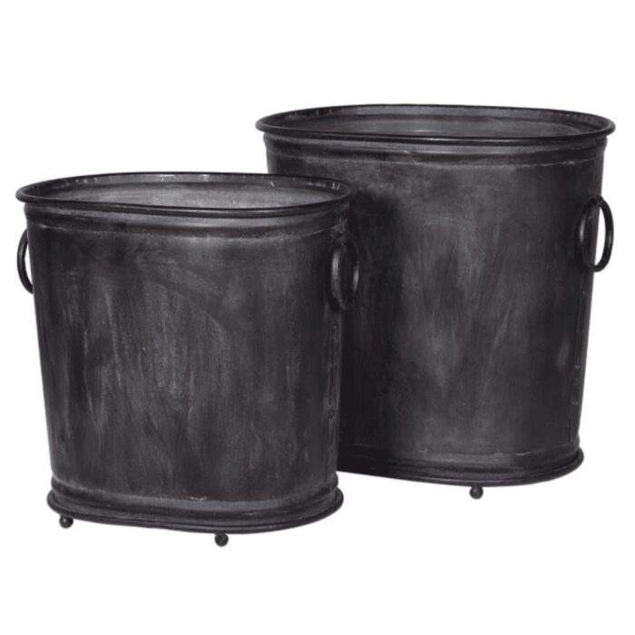 black bucket planters