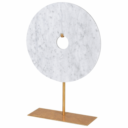 large white Decorative Marble Disc on gold Stand