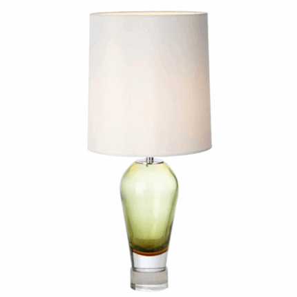 table lamp with green glass base and ivory shade